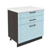 Шкаф нижний с ящиками ШН3Я 800 Корпус: ЛДСП венге 16мм; фасад: фрезеровка Барселона, МДФ голубой тик 16мм