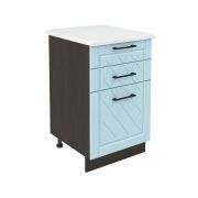 Шкаф нижний с ящиками ШН3Я 500 Корпус: ЛДСП венге 16мм; фасад: фрезеровка Барселона, МДФ голубой тик 16мм