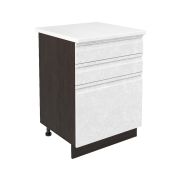 Шкаф нижний с ящиками ШН3Я 600 Корпус: ЛДСП венге 16мм; фасад: фрезеровка Бруклин, МДФ бетон белый 16мм