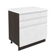 Шкаф нижний с ящиками ШН3Я 800 Корпус: ЛДСП венге 16мм; фасад: фрезеровка Бруклин, МДФ бетон белый 16мм