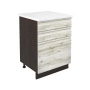 Шкаф нижний с ящиками ШН3Я 600 Корпус: ЛДСП венге 16мм; фасад: фрезеровка Бруклин, МДФ клен скандинавский 16 мм