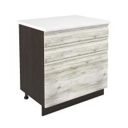 Шкаф нижний с ящиками ШН3Я 800 Корпус: ЛДСП венге 16мм; фасад: фрезеровка Бруклин, МДФ клен скандинавский 16 мм